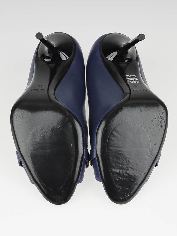 Gucci Blue Leather Horsebit Peep Toe Pumps Size 9.5/40