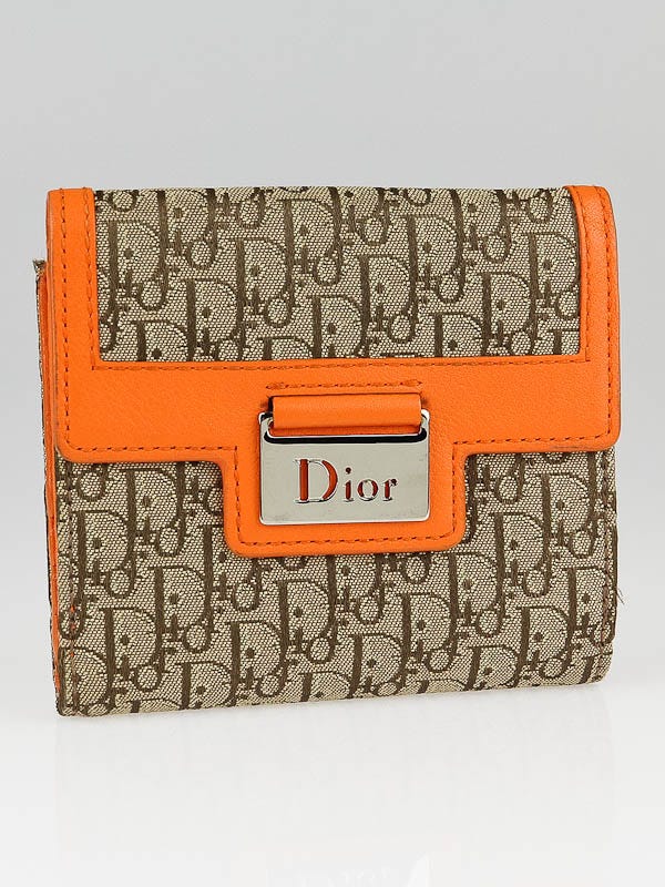 Christian Dior Brown/Orange Diorissimo Canvas Compact Wallet