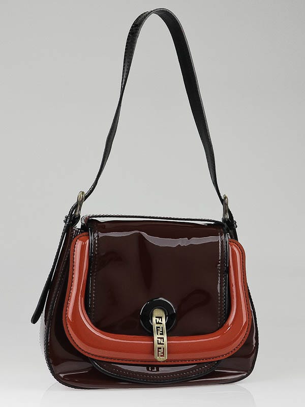 Fendi Bordeaux Patent Leather B Shoulder Bag - 8BR544