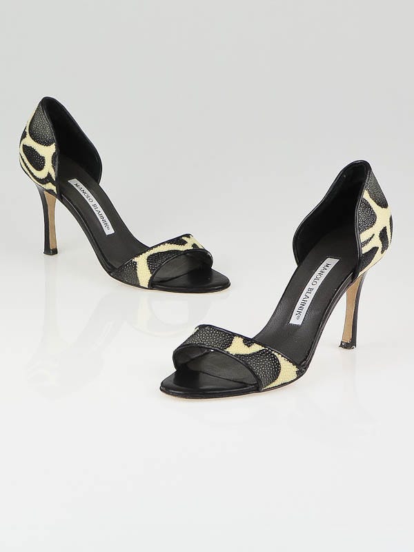 Manolo Blahnik Black/Grey Stingray Carini D'Orsay Pumps Size 6/36.5