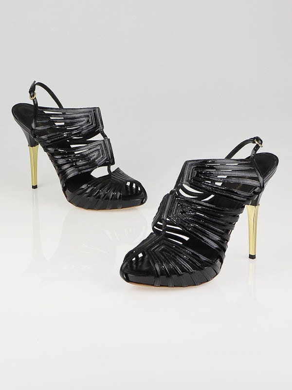 Louis Vuitton Black Patent Leather Marbella Strappy Sandals Size 9.5/40