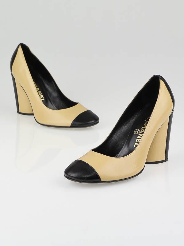 Chanel Beige/Black Cap Toe Pumps Size 6.5/37