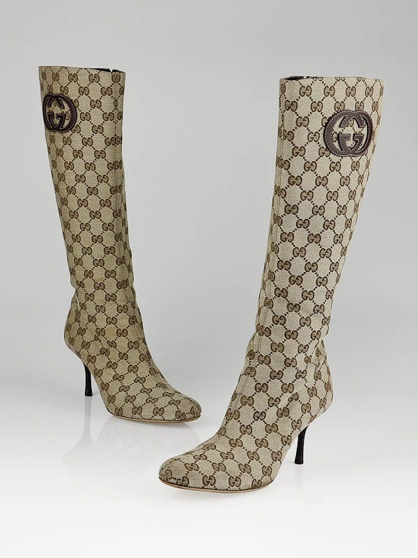 Gucci Beige/Ebony GG Canvas Tall Boots Size 8/38.5C