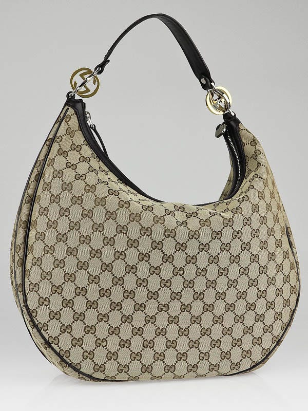 Gucci Beige/Ebony GG Fabric Twins Large Hobo Bag
