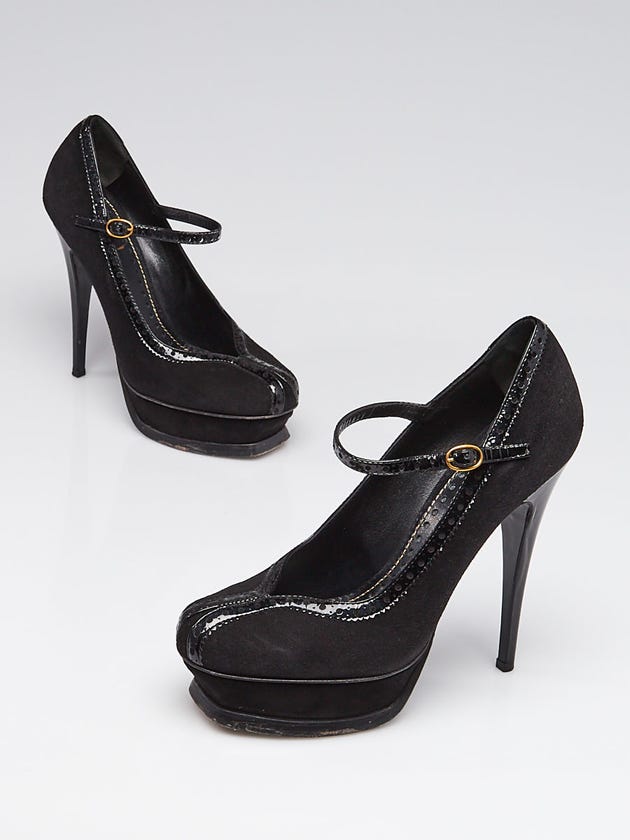 Yves Saint Laurent Black Suede Tribute Mary Jane Platform Pumps Size 8.5/39