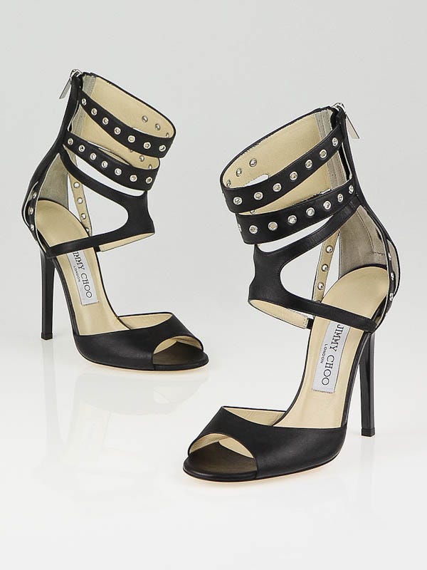 Jimmy Choo Black Leather Ankle Cuff Blade Sandals Size 6.5/37