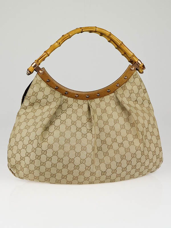 Gucci Beige/Brown GG Canvas Bamboo Top Handle Shoulder Bag