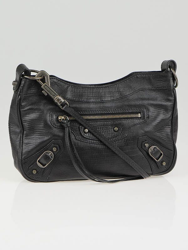 Balenciaga Black Lizard Embossed Lambskin Leather Hip Bag