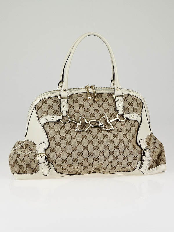 Gucci Beige/Ebony GG Canvas Horsebit Nail Medium Boston Bag