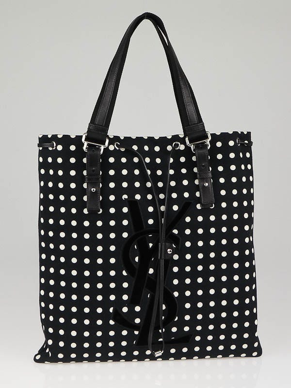 Yves Saint Laurent Black/White Polka Dot Canvas Signature Tote Bag