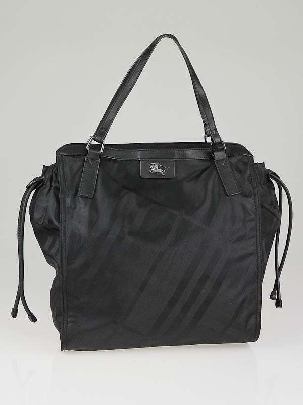 Burberry Black Nylon Check Tote Bag