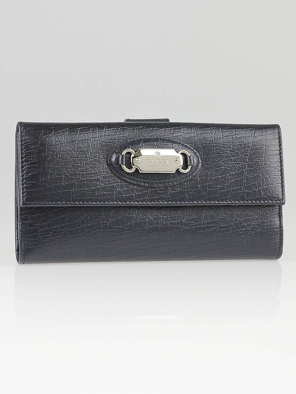 Gucci Navy Blue Leather Continental Long Wallet