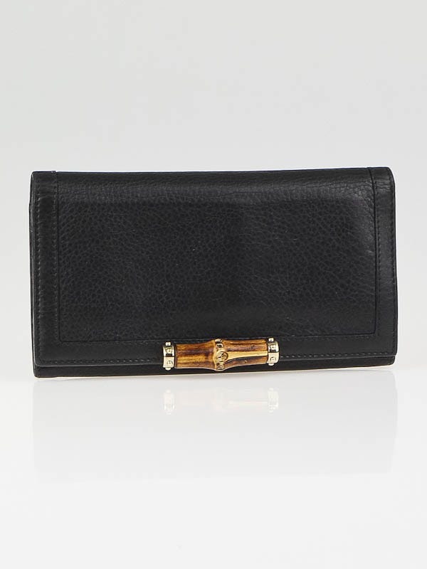 Gucci Black Leather Bamboo Bar Continental Wallet