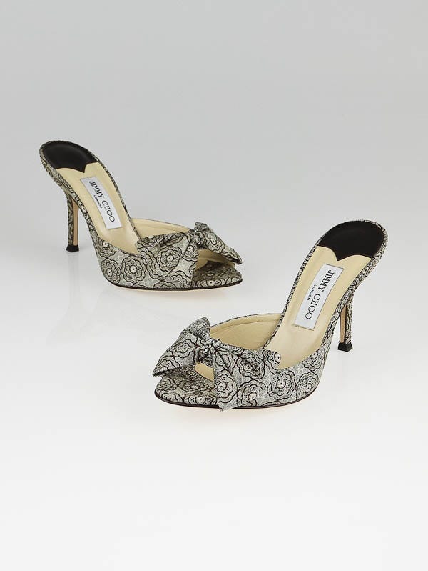Jimmy Choo Chocolate Brocade Fabric Kerala Slides Size 8.5/39