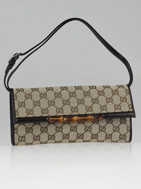 Gucci Beige/Ebony GG Canvas Bamboo Bar Clutch Bag