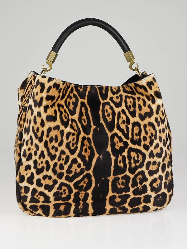 Yves Saint Laurent Leopard Print Calf Hair Large Roady Bag