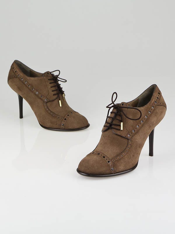 Louis Vuitton Taupe Suede Talented Lace Up Oxford Booties Size 8/38.5 