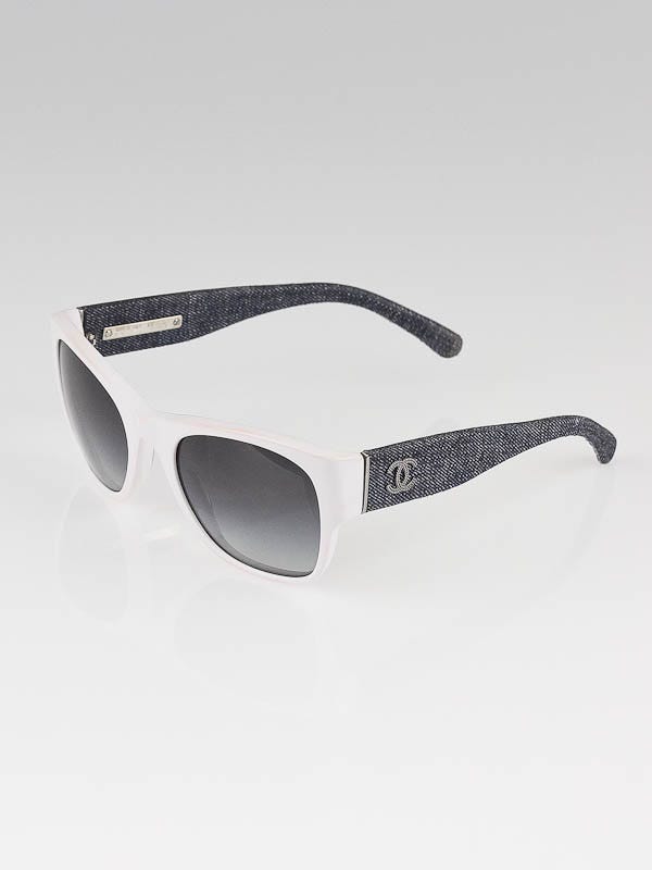 Chanel White Frame and Denim Wayfarer CC Sunglasses - Yoogi's Closet