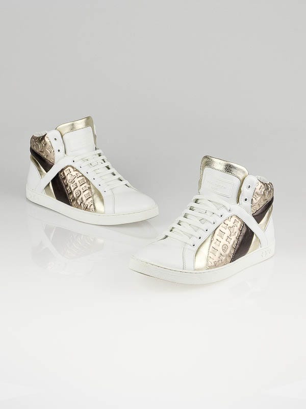 Louis Vuitton White Leather Metallic High Top Sneakers Size 8.5/39
