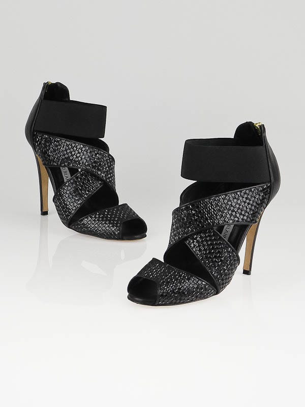 Manolo Blahnik Black Patent Leather Woven Cage Sandals Size 7/37.5