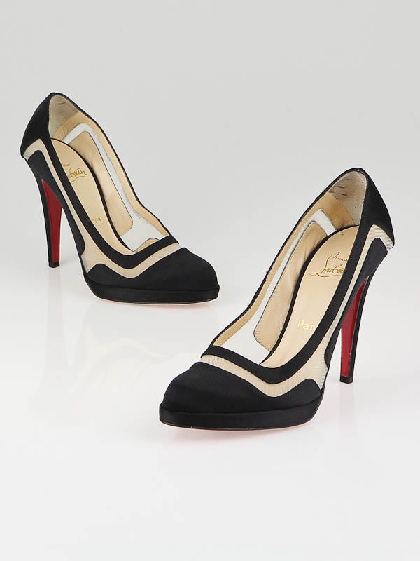 Christian Louboutin Black Satin/Mesh Robocopina Pumps Size 7/37.5