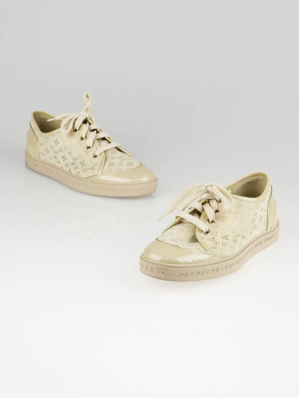Louis Vuitton Cream and Gold Suede Jenny Sneakers Size 7.5/38