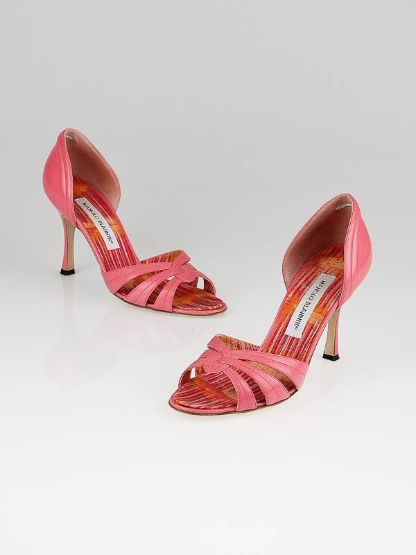 Manolo Blahnik Salmon Pink Leather D'Orsay Heels Size 7.5/38