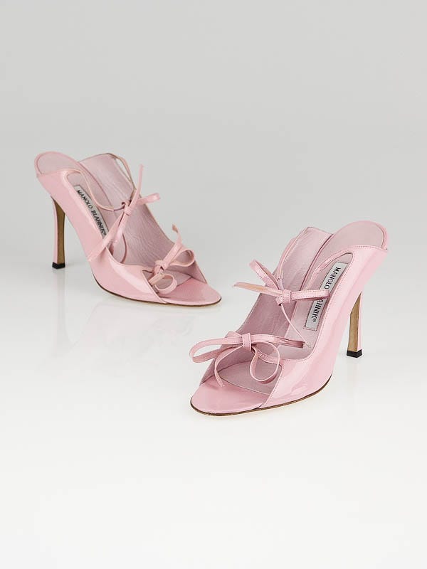 Manolo Blahnik Pink Patent Leather Claudia Open-Toe Sandals Size 7/37.5