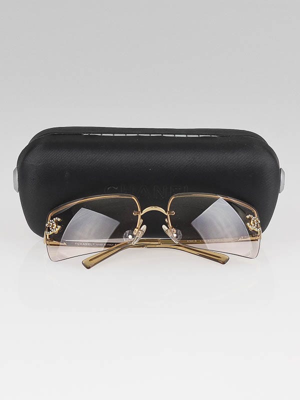 Chanel Gold Frame Gradient Tint Crystal CC Sunglasses-4104B