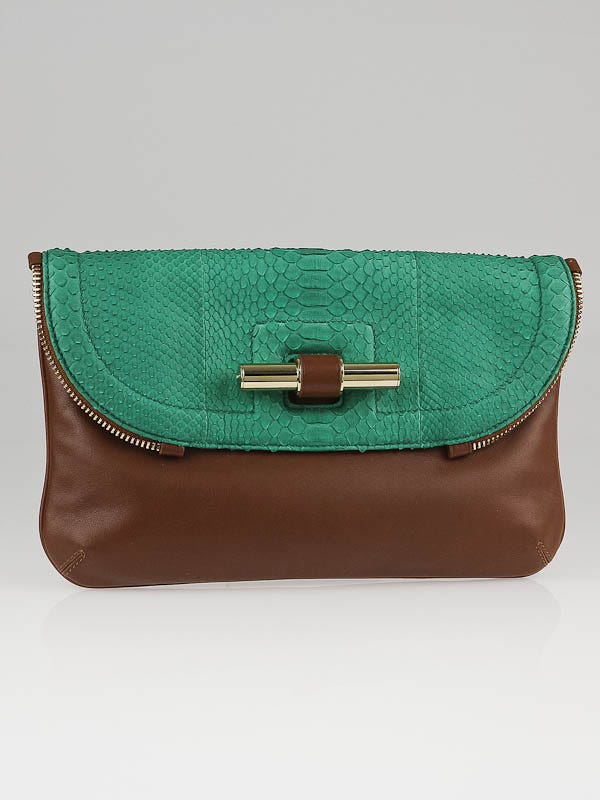 Jimmy Choo Emerald Python and Tan Leather Jasmine Clutch Bag