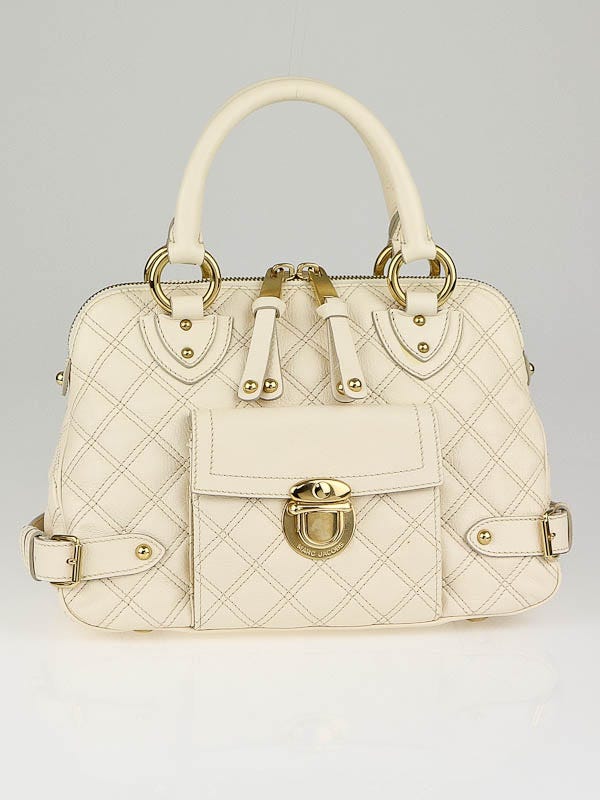 Marc Jacobs White Chiffon Quilted Leather Ursula Elise Satchel Bag