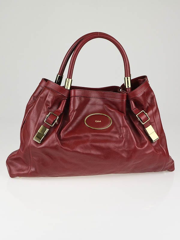 Chloe Garnet Leather Large Victoria Tote Bag