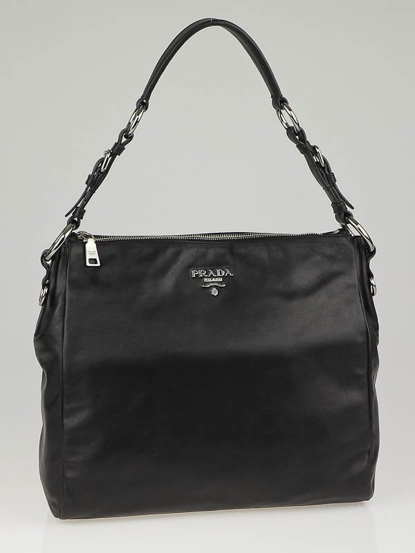 Prada Black Soft Calfskin Leather Hobo Bag
