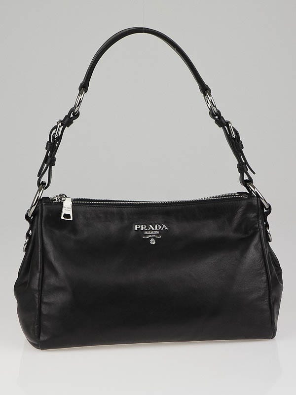 Prada Black Soft Calfskin Leather Zip-Compartment Hobo Bag BR4908 