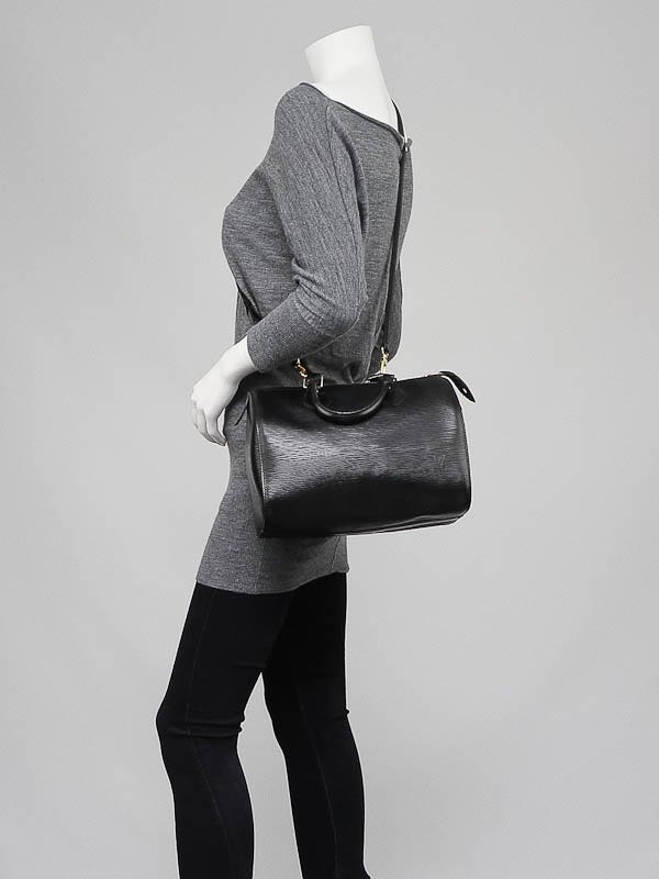 Louis Vuitton Black Epi Leather Speedy 25 Bag with Strap - Yoogi's Closet