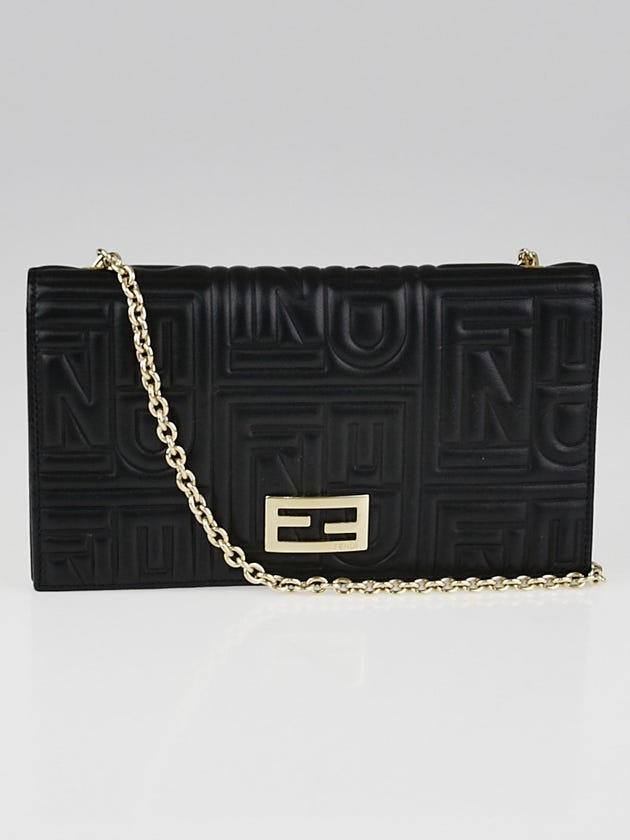 Fendi Black Embossed Leather Chain Clutch Bag 8M0219