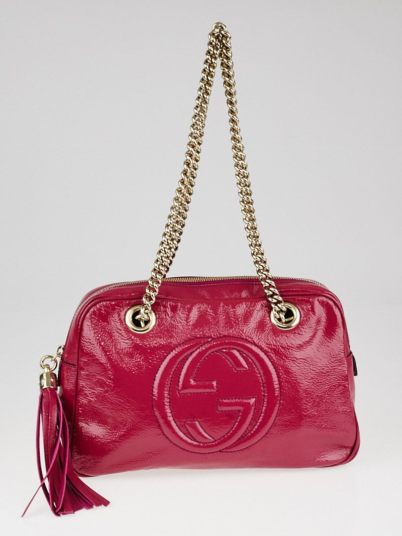 Gucci Pink Patent Leather Soho Disco Chain Shoulder Bag