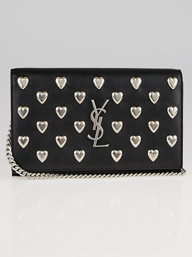 Yves Saint Laurent Black Leather Heart Studded Monogramme Chain Shoulder Bag