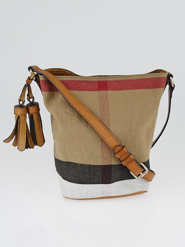 Burberry Saddle Brown Leather and Check Canvas Mini Ashby Bag