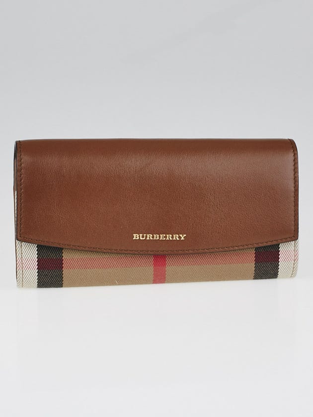 Burberry Brown Ochre Leather and House Check Canvas Porter Continental Wallet