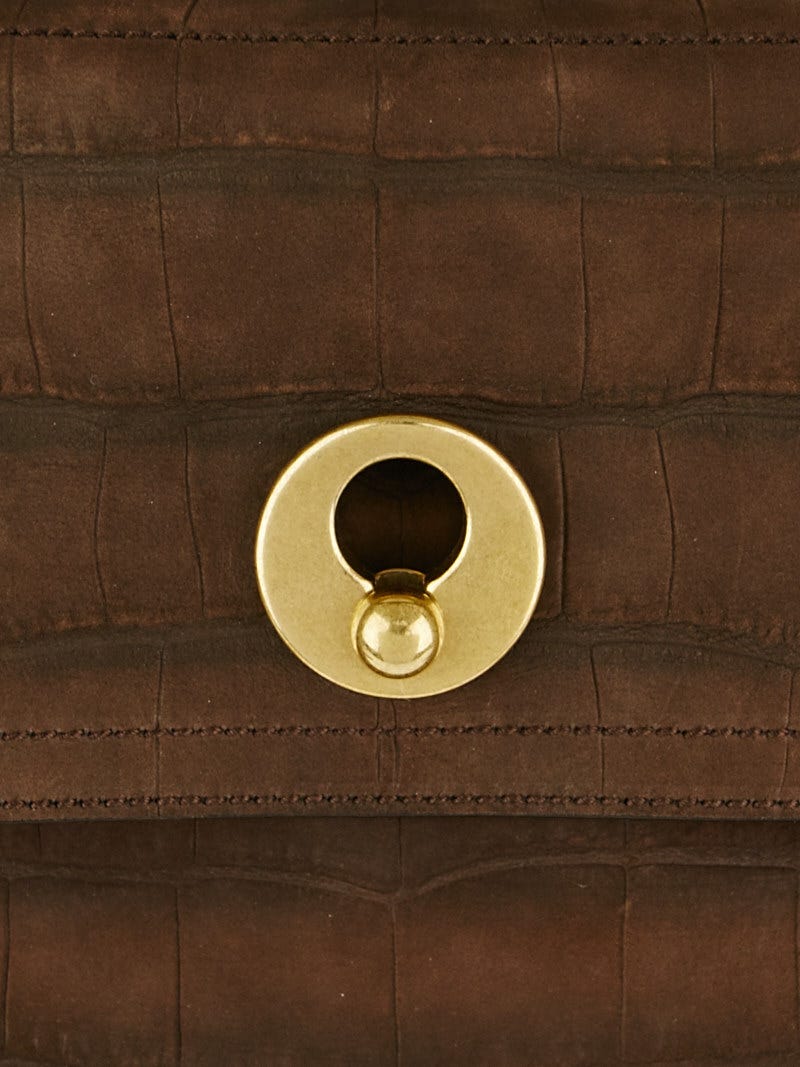 Yves Saint Laurent Brown Croc Embossed Nubuck Large Muse Two Bag