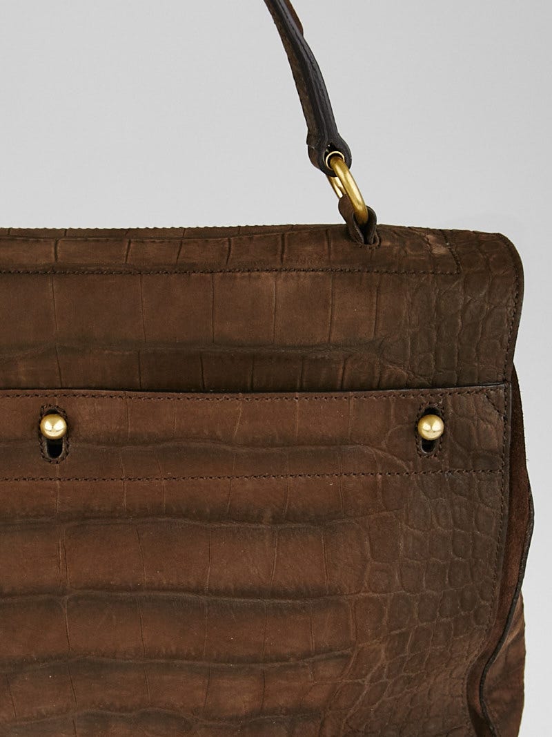 Yves Saint Laurent Brown Croc Embossed Nubuck Large Muse Two Bag