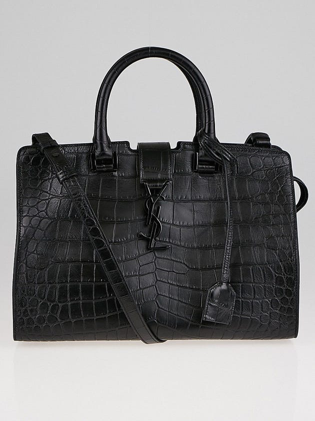 Yves Saint Laurent Black Croc Embossed Leather Small Monogram Cabas Bag