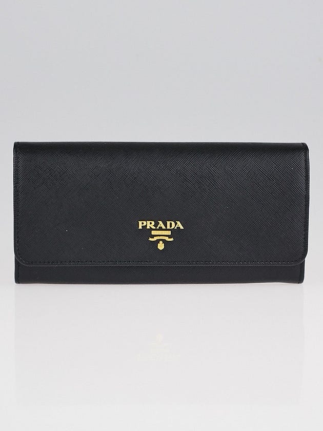 Prada Black Saffiano Metal Leather Continental Wallet 1M1132