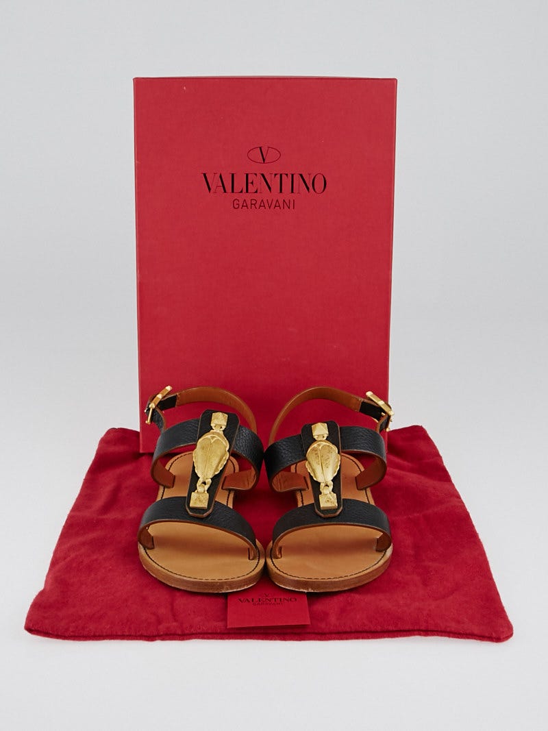 Valentino Black Leather Scarab Sandals Size 6.5/37 | Yoogi's Closet