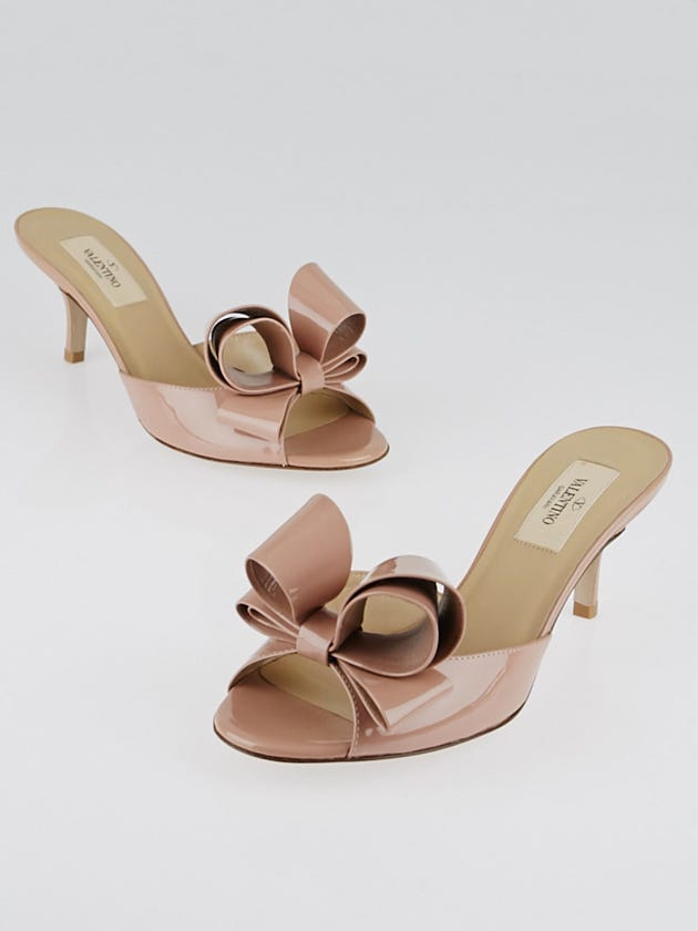 Valentino Beige Patent Leather Couture Bow Mule Peep-Toe Sandals Size 5.5/36