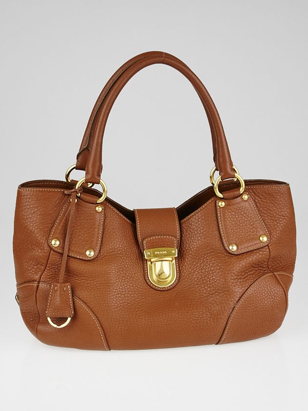 Prada Brandy Vitello Daino Leather Shopping Tote Bag BR4627