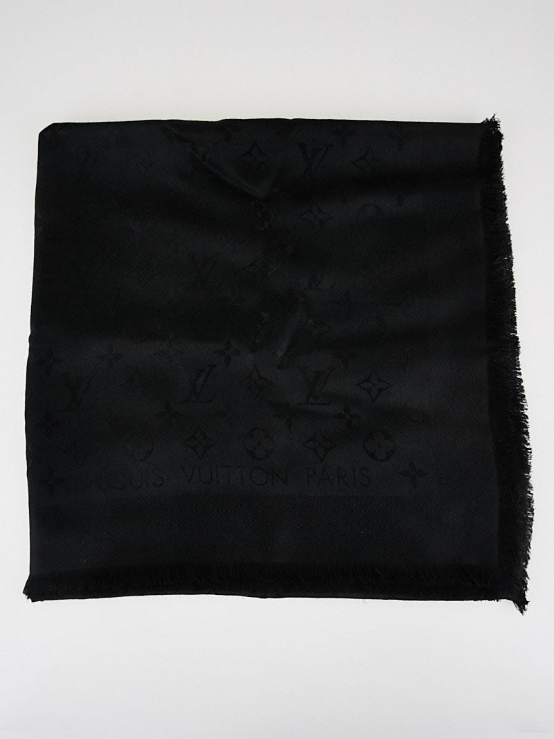 Louis Vuitton Dark Blue Monogram Silk/Wool Shawl Scarf - Yoogi's Closet