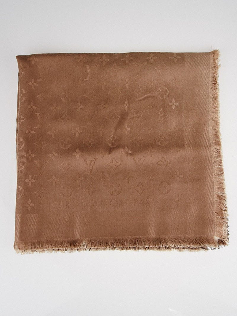 Louis Vuitton Taupe Ombre Shine Monogram Silk/Wool Shawl Scarf - Yoogi's  Closet