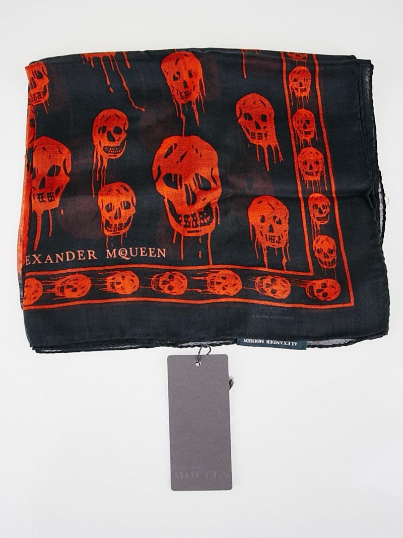 Alexander McQueen Red Skull and Fish Silk Scarf | Yoogi's Closet